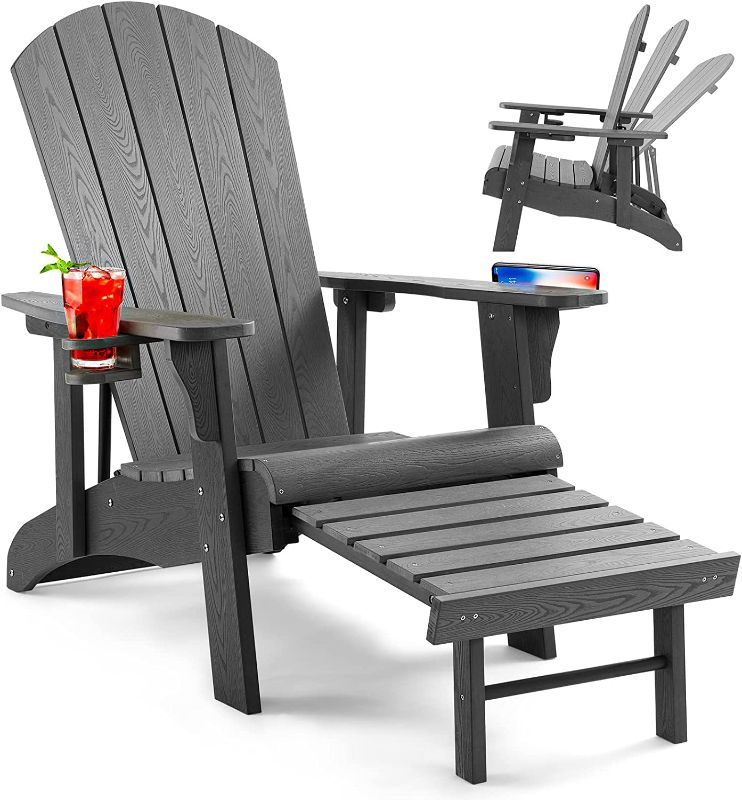 Photo 1 of **LIGHT SCRATCHES AND DAMAGE* Leteuke Adirondack Chair with Ottoman, Oversized Adirondack Chair with Adjustable Backrest and 2 Cup Holder, Weather Resistant Adirondack Chair for Patio,...
