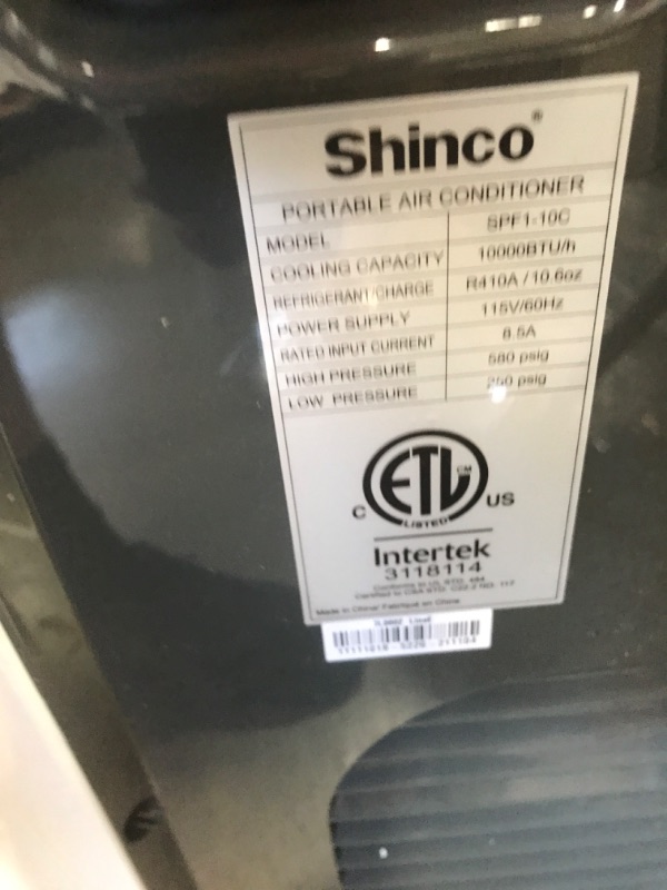 Photo 2 of **DAMAGED* Shinco 10,000 BTU Portable Air Conditioners with Built-in Dehumidifier Function, Fan Mode, Quiet AC Unit Cools Rooms to 300 sq.ft, LED Display, Remote Control, Complete Window Mount Exhaust Kit
