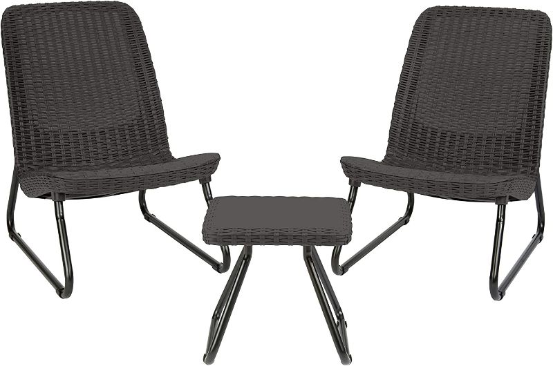 Photo 1 of **DAMAGED** Keter Resin Wicker Patio Furniture Set with Side Table and Outdoor Chairs Dar...
