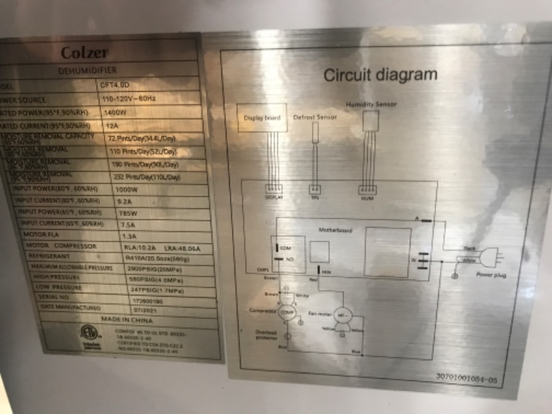 Photo 4 of **MINOR DAMAGE* COLZER 232 PPD Commercial Dehumidifier, Large Industrial Dehumidifier with Hose for Basements, Warehouse & Job Sites Clean-Up, Flood, Water Damage Restoration - Moisture Removal Up to 29 Gallons/Day
