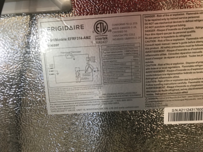 Photo 4 of **DAMAGED* Frigidaire EFRF314-AMZ Upright Freezer 3.2 cu ft Stainless Platinum Design Series
