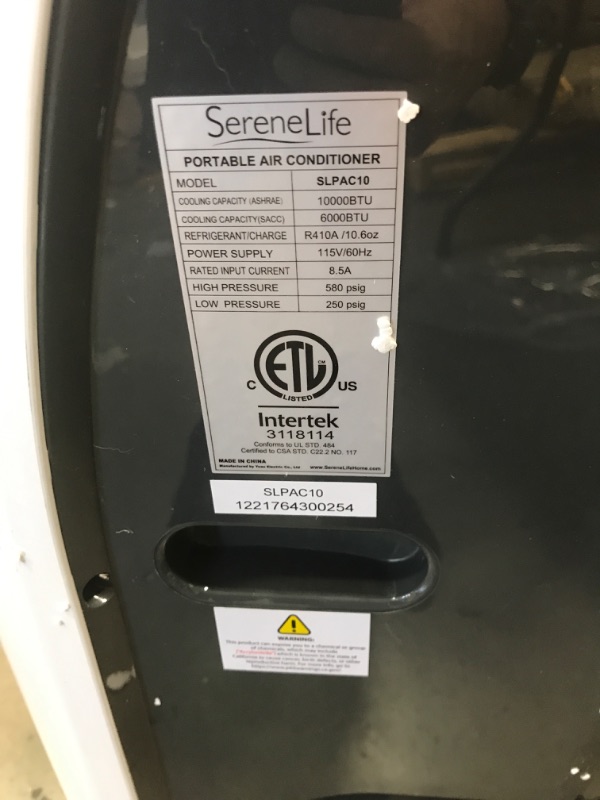 Photo 4 of **MISSING PARTS**MINOR SCRATCHES**  SereneLife SLPAC10 Portable Air Conditioner Compact Home AC Cooling Unit with Built-in Dehumidifier & Fan Modes, Quiet Operation, Includes Window Mount Kit, 10,000 BTU, White
