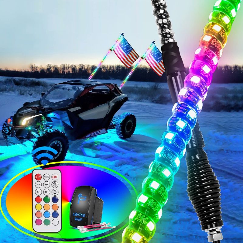 Photo 1 of **MINOR DAMAGE TO CORD*8Nilight 2PCS 6FT Spiral RGB Led Whip Light with Spring Base Chasing Light RF Remote Control Lighted Antenna Whips for Can-Am ATV UTV RZR Polaris Dune Buggy Offroad Truck, 2 Years Warranty
