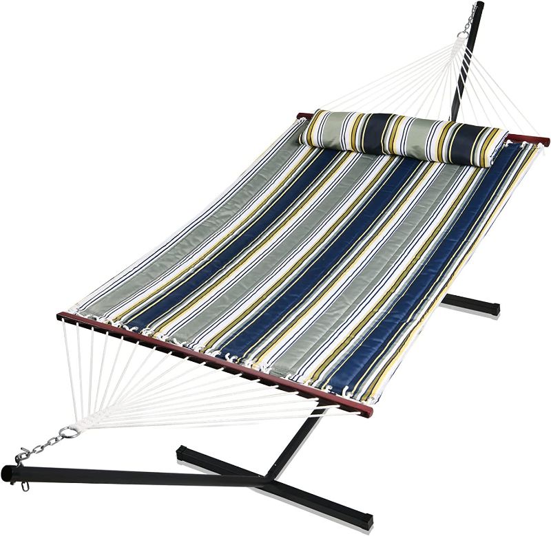 Photo 1 of **MISSING HARDWARE** HENG FENG Double Hammock with Stand Included Outdoor Hammock with Hardwood Spreader Bar,Max 475lbs Capacity?Blue & Aqua
