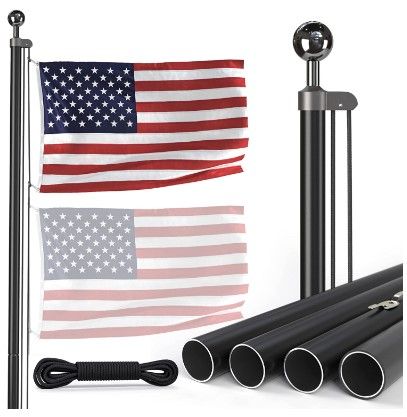 Photo 1 of 18FT Heavy Duty Flag Pole Kit for Outside – Tough US Steel Flag Poles for Outdoors in Ground - All American Pole with 4x6 Embroidered Flag for Residential and Commercial – Made in USA by Rushmore Rose (Black)
