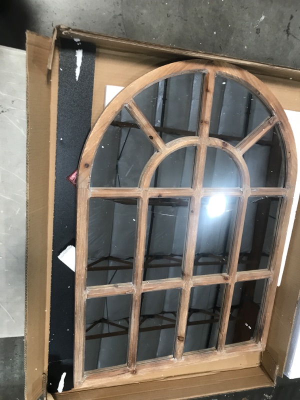 Photo 2 of **DAMAGED GLASS** Amazon Brand – Stone & Beam Vintage Farmhouse Wooden Arched Mantel Mirror, 36.25"H, Dark Stain
