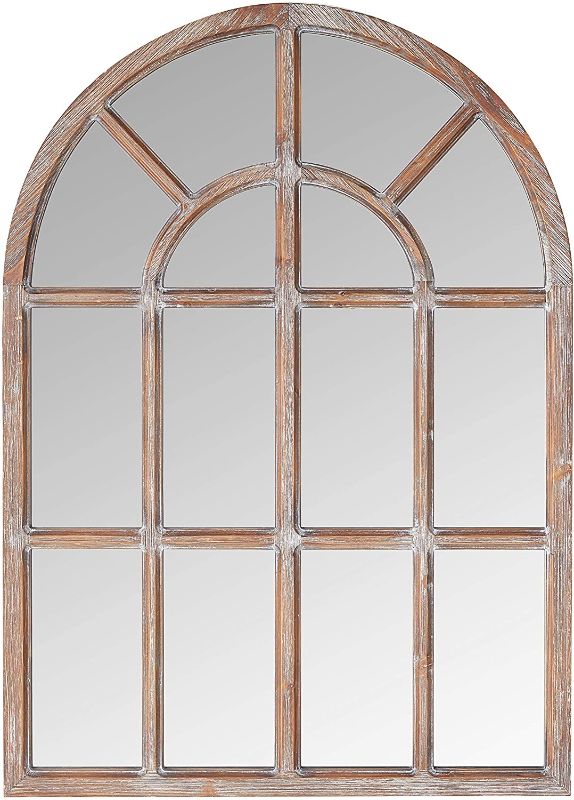 Photo 1 of **DAMAGED GLASS** Amazon Brand – Stone & Beam Vintage Farmhouse Wooden Arched Mantel Mirror, 36.25"H, Dark Stain
