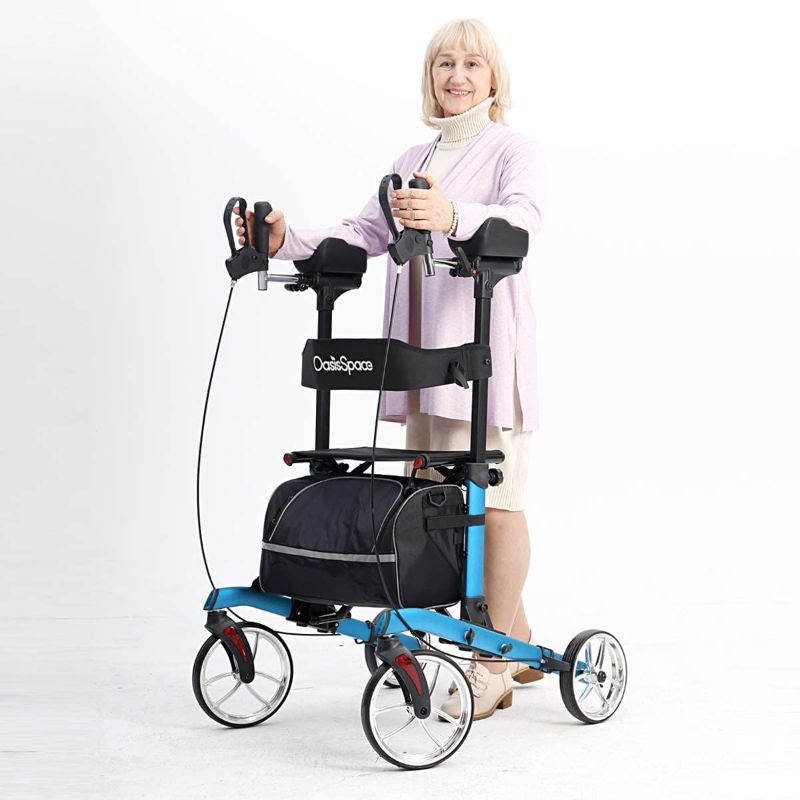 Photo 1 of **LIGHT SCRATCHES** OasisSpace Heavy Duty Upright Walker for 450 lb,Bariatric Upright Walker Rollator with Wide Seat,Stand up Rollator Mobility Walking Aid for Elderly, Seniors and Adult Blue
