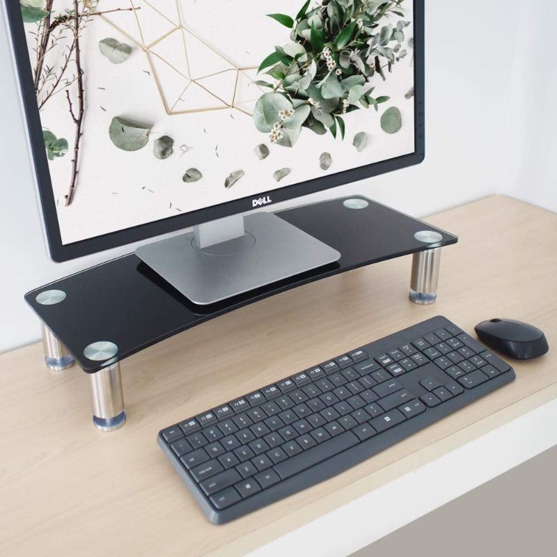 Photo 1 of **MISSING PARTS** Ergonomic Monitor Stand Riser and Monitor Riser Stand Ergonomic Height Adjustable, Save Space Tabletop TV Stand for Xbox One/Component/Flat Screen TV (22 inch) 560 mm (Black)
