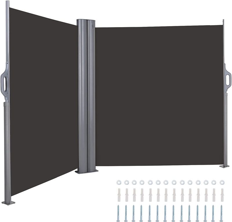 Photo 1 of ***DAMAGED**

 236" x 71" Retractable Side Awning, Double Retractable Patio Screen Waterproof, Retractable Room Divider Grey for Privacy, Garden, Outdoor, Patio and Terrace?Dark Grey?
