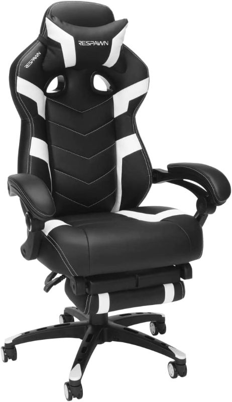 Photo 1 of RESPAWN 110 Pro Racing Style Gaming Chair, Reclining Ergonomic Chair with Built-in Footrest, in White (RSP-110V2-WHT)
