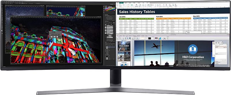 Photo 1 of SAMSUNG 49-Inch CHG90 144Hz Curved Gaming Monitor (LC49HG90DMNXZA) – Super Ultrawide Screen QLED Computer Monitor, 3840 x 1080p Resolution, 1ms Response, FreeSync 2 with HDR,Black
