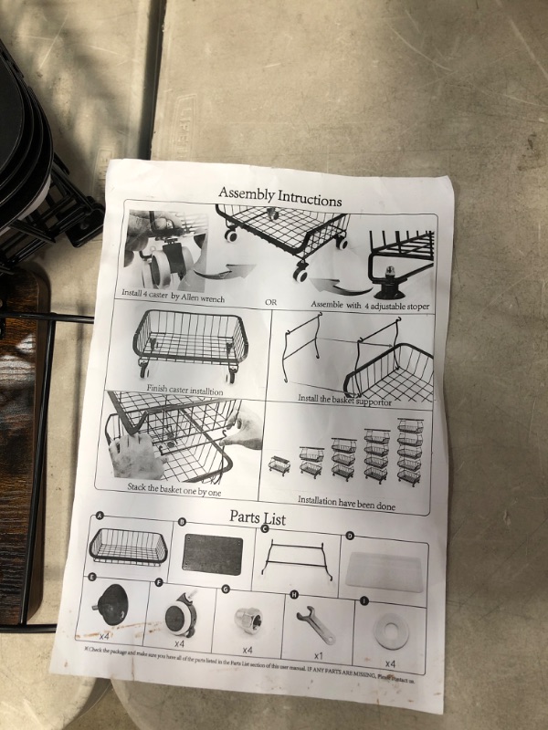 Photo 4 of **MISSING PARTS* MINOR DAMAGE* 4/5 Tier Fruit Baskets on Wheels, Market Basket Stand Rolling Stackable Baskets Metal Wire Basket with Wheels Stackable Storage Bins for Kitchen Living Room Bedroom and Bathroom
