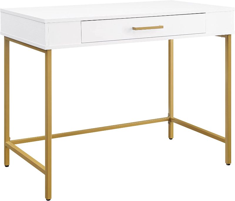 Photo 1 of **Damaged Drawer* Review Photos* OSP Home Furnishings Modern Life Contemporary Desk with Large Drawer and Gold Metal Legs, White Finish
