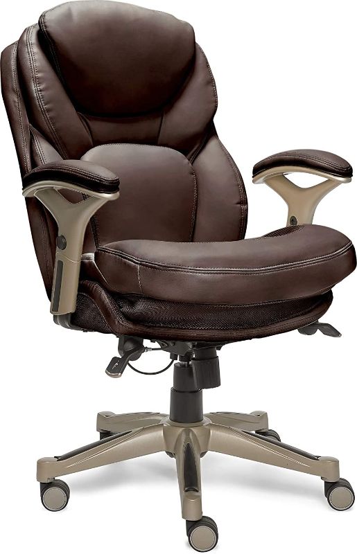 Photo 1 of **MISSING HARDWARE* Serta Ergonomic Executive Office Chair Motion Technology Adjustable Mid Back Design with Lumbar Support, Chestnut Bonded Leather
