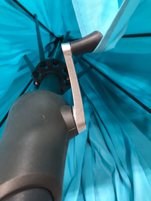 Photo 4 of **DAMAGED TO THREADS ON POLE** 11 ft. Market Outdoor Patio Umbrella with Push Button Tilt and Crank in Blue