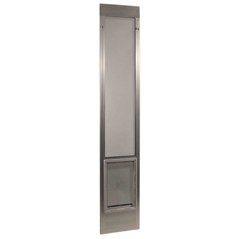 Photo 1 of **MINOR BENDS ON CORNERS* Perfect Pet 80'' Pet Patio Door in Mill, 18.75IN X 1.875IN X 77.625IN, XX-Large, Silver
