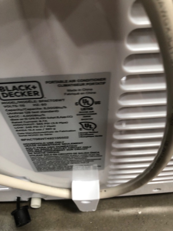 Photo 4 of **DAMAGED CORD UNABLE TO TEST** BLACK+DECKER 8,000 BTU Portable Air Conditioner with Remote Control, White
