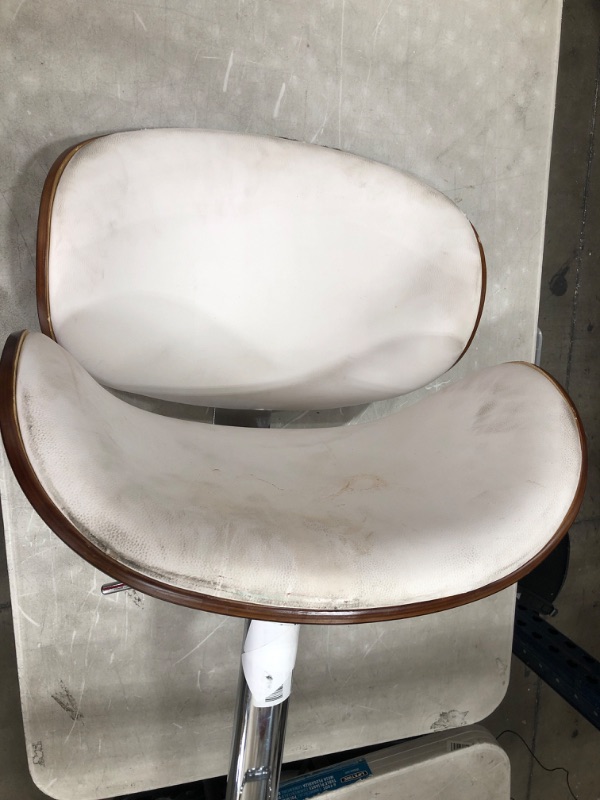 Photo 3 of **MISSING PARTS**CHAIR TOP ONLY**MINOR DAMAGE* SIMPLIHOME Marana Mid Century Modern Bentwood Adjustable Height Gas Lift Bar Stool in White Faux Leather, Curved, Swivel, Gas Lift Adjustable Height, Industrial Assembly Required
