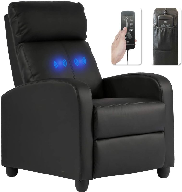 Photo 1 of **DAMAGED ARM UNDER LEATHER**UNABLE TO TEST MISSING REMOTE** Recliner Chair for Living Room Massage Recliner Sofa Reading Chair Winback Single Sofa Home Theater Seating Modern Reclining Chair Easy Lounge with PU Leather Padded Seat Backrest
