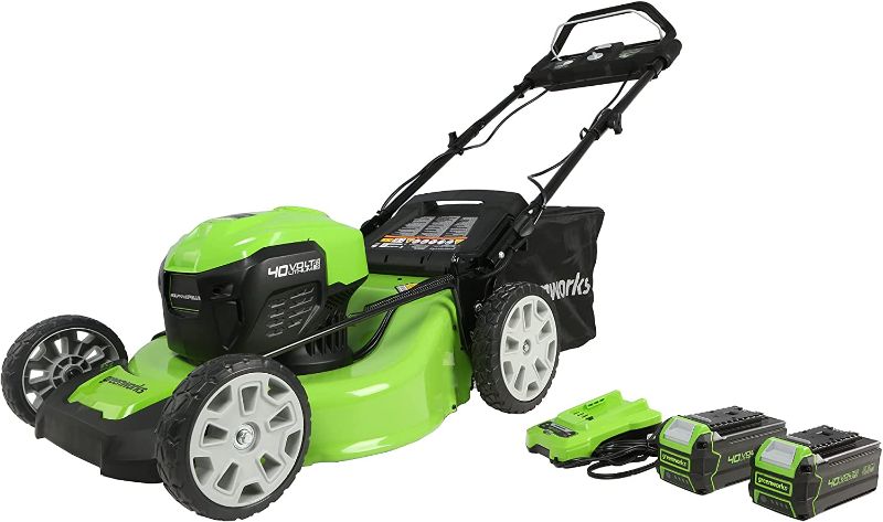 Photo 1 of **DAMAGED** Greenworks 40V 21" Brushless (Smart Pace) Self-Propelled Lawn Mower, 2 x 4Ah USB (Power Bank) Batteries and Charger Included MO40L4413
