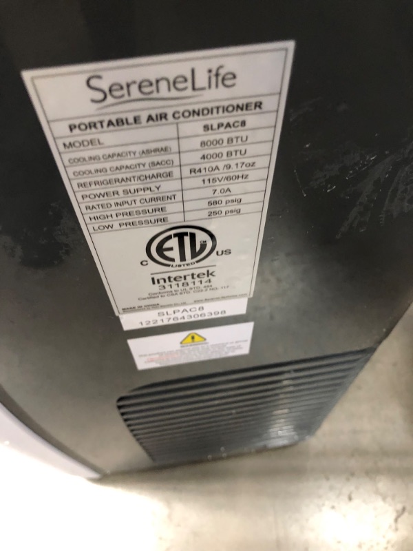 Photo 1 of **DAMAGED** SereneLife SLPAC8 Portable Air Conditioner Compact Home AC Cooling Unit with Built-in Dehumidifier & Fan Modes, Quiet Operation, Includes Window Mount Kit, 8,000 BTU, White
