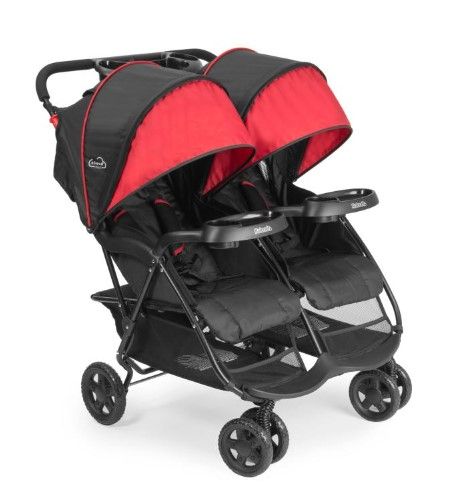 Photo 1 of Kolcraft Cloud Plus Lightweight Double Stroller with Extra Storage, Red/Black


