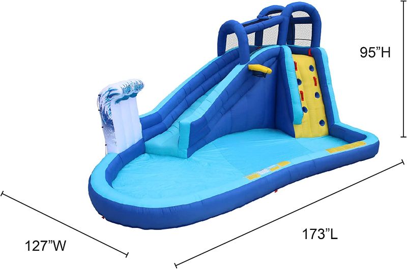 Photo 1 of BANZAI Surf N' Splash Water Park, Length: 14 ft 5 in, Width: 10 ft 7 in, Height: 7 ft 11 in, Inflatable Outdoor Backyard Water Slide Splash Bounce Climbing Toy
