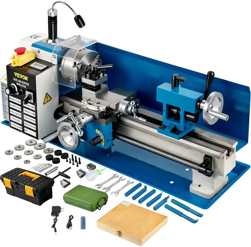 Photo 1 of **non fuctional parts only**VEVOR Mini Metal Lathe, 7"x14" Benchtop Metal Lathe, 550W Variable Speed 2250 RPM Metal Lathe, with 3-jaw Chuck Mini Lathe Machine, Precision Mini Lathe w/Tool Box Digital Display for Metal Turning
