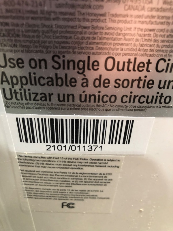 Photo 3 of ***PARTS ONLY*** 12,000 BTU Honeywell Portable Air Conditioner with Dehumidifier & Fan Cools Rooms Up To 550 Sq. Ft. with Remote Control, HJ2CESWK8 
