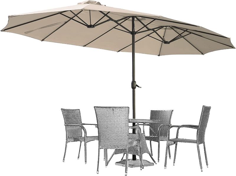 Photo 1 of  15x9ft Double-Sided Patio Umbrella Outdoor Market Umbrella Large Sunbrella Table Umbrellas with Crank Air Vents for Deck Pool Patio (1.9" Pole,Beige)

