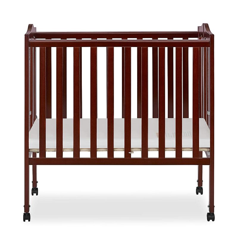 Photo 1 of Dream On Me 2-in-1 Lightweight Folding Portable Stationary Side Crib in Cherry, Greenguard Gold Certified
