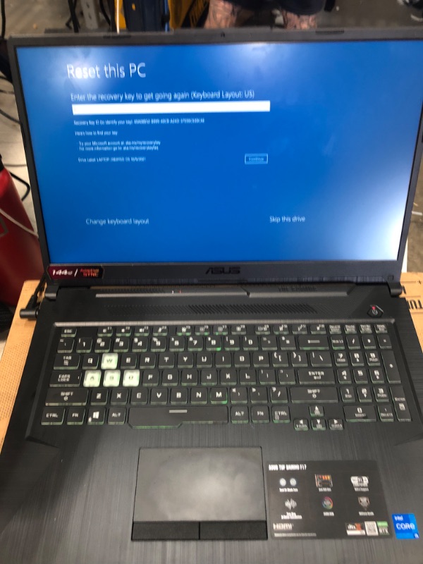 Photo 5 of **UNABLE TO RESET NEED PROFESSIONAL ATTENTION**ASUS TUF Dash 15 (2021) Ultra Slim Gaming Laptop, 15.6” 144Hz FHD, GeForce RTX 3050 Ti, Intel Core i7-11370H, 8GB DDR4, 512GB PCIe NVMe SSD, Wi-Fi 6, Windows 10, Eclipse Grey Color, TUF516PE-AB73
