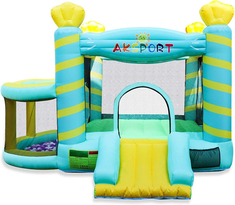 Photo 1 of AKSPORT Inflatable Bounce House-Bounce House with Slide for Outdoor and Indoor,Castle Inflatable Bouncer,Jump 'n Slide Bouncer for Kids 11ftx10ftx7ft
