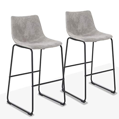 Photo 1 of ALPHA HOME Bar Stools Set of 2 Bar Stools Vintage Leathaire 30 inches Bar Height Stools Pub Kitchen Stools Chairs, Dining Room Furniture 350 lbs Capacity, Grey
