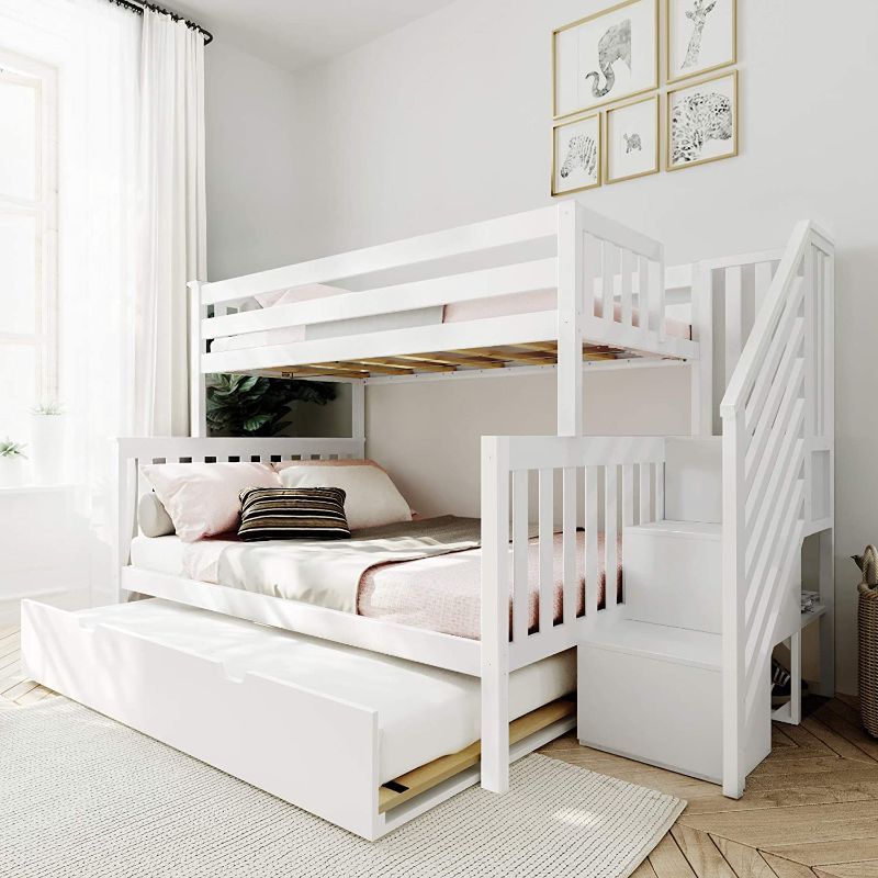 Photo 1 of **INCOMPLETE**Max & Lily Bunk Bed, Twin-Over-Full Bed Frame For Kids With Stairs and Trundle, White
