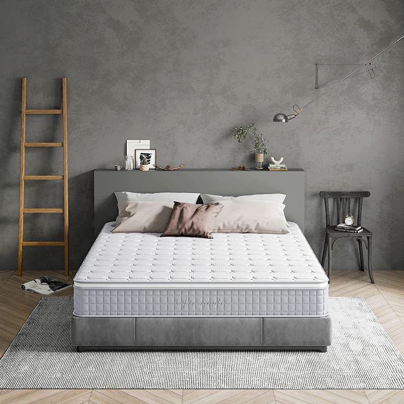 Photo 1 of Queen Mattresses, Vesgantti 10 Inch Innerspring Hybrid Queen Size Mattress Pressure Relief Pocket Spring Queen Bed Mattress in a Box with Breathable Foam and Knitted Fabric, Medium Firm, CertiPUR-US
