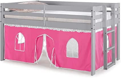 Photo 1 of Jasper Twin Junior Loft Bed, Dove Gray Frame and Pink/White Bottom Playhouse Tent
