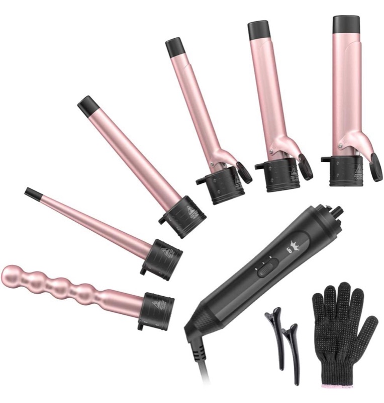 Photo 1 of ***PARTS ONLY***
6-IN-1 Curling Iron, Professional Curling Wand Set, Instant Heat Up Hair Curler with 6 Interchangeable Ceramic Barrels (0.35'' to 1.25'') and 2 Temperature Adjustments, Heat Protective Glove & 2 Clips