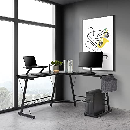 Photo 1 of LIFEFAIR L-Shaped Desk, 51.2” Home Office Desk with Round Corner Computer Gaming PC Table with Removable Monitor Stand, CPU Stand and Storage Bag, Study Writing Workstation Desk
