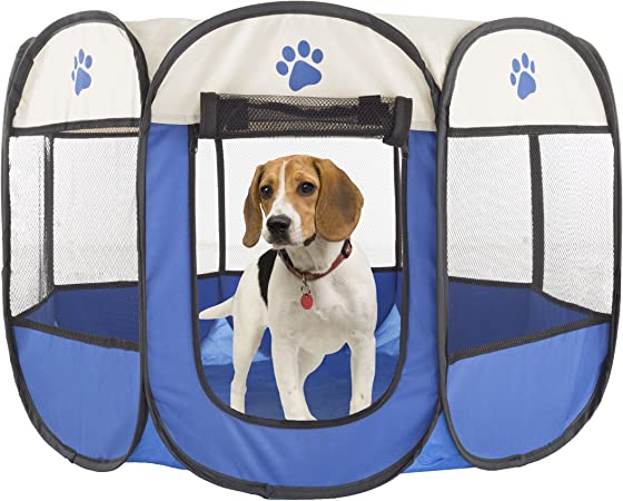 Photo 1 of *Minor tear*
PETMAKER 80-PET6082 Pop-Up Pet Playpen with Carrying Case, Blue
