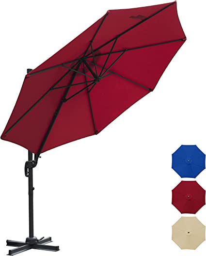 Photo 1 of 
ASTEROUTDOOR 10 ft. Offset Patio Umbrella Cantilever Hanging Umbrella Round Outdoor Umbrella Aluminum Frame with 360° Rotation, Crank Lift & 5 Position Tilt, Red
