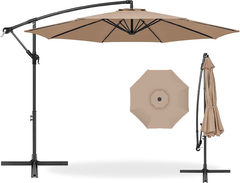 Photo 1 of Best Choice Products 10ft Offset Hanging Market Patio Umbrella w/Easy Tilt Adjustment, Polyester Shade, 8 Ribs for Backyard, Poolside, Lawn and Garden - Tan
