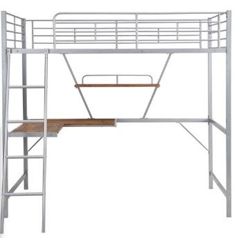 Photo 1 of *INCOMPLETE- BOX 2 OF 2- Metal Twin Loft Bed with L-Shaped Desk and Shelf, Heavy Duty Steel Loft Bed for Kids, Teens, Adults.No Box Spring Needed (New, Silver)
