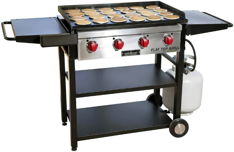 Photo 1 of **PARTS ONLY**
Camp Chef Flat Top Grill, True Seasoned Griddle Surface, Four 12,000 BTUs/Hr. stainless steel Burners
