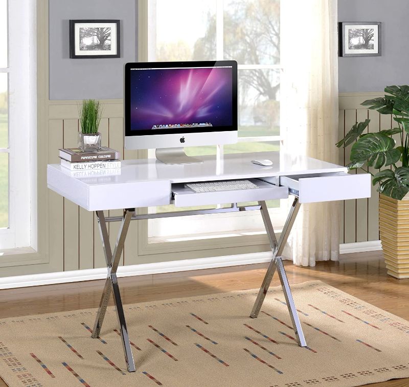 Photo 1 of Kings Brand Furniture Contemporary Style Home & Office Desk, White/Chrome
