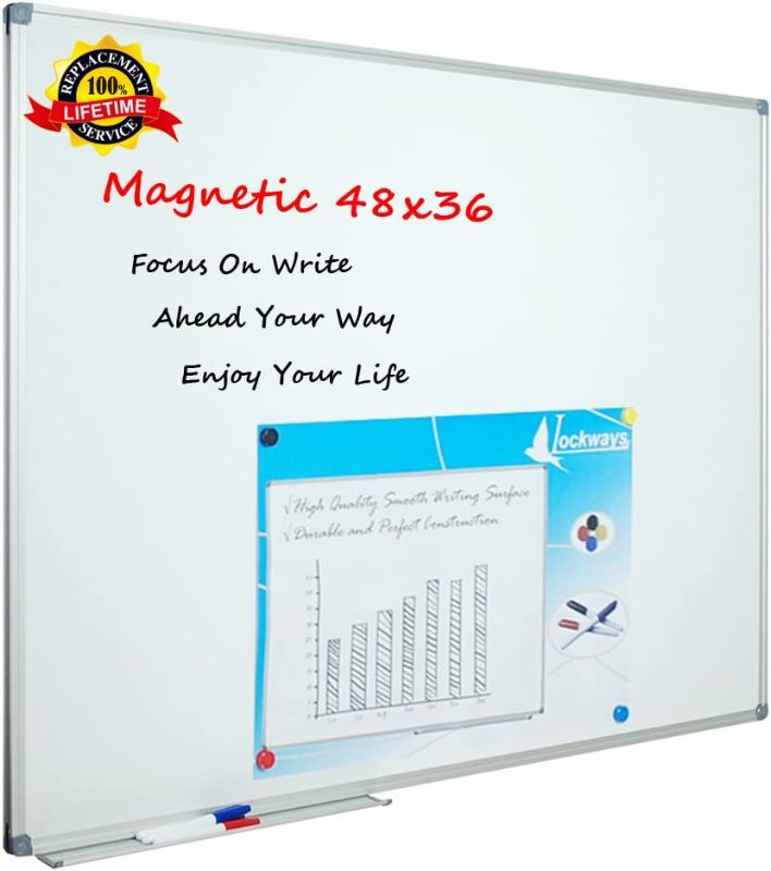 Photo 1 of Lockways White Board Dry Erase Board 48 x 36 Inch, Magnetic Whiteboard 4 x 3, Silver Aluminium Frame  1 Detachable Aluminum Marker Tray, 
