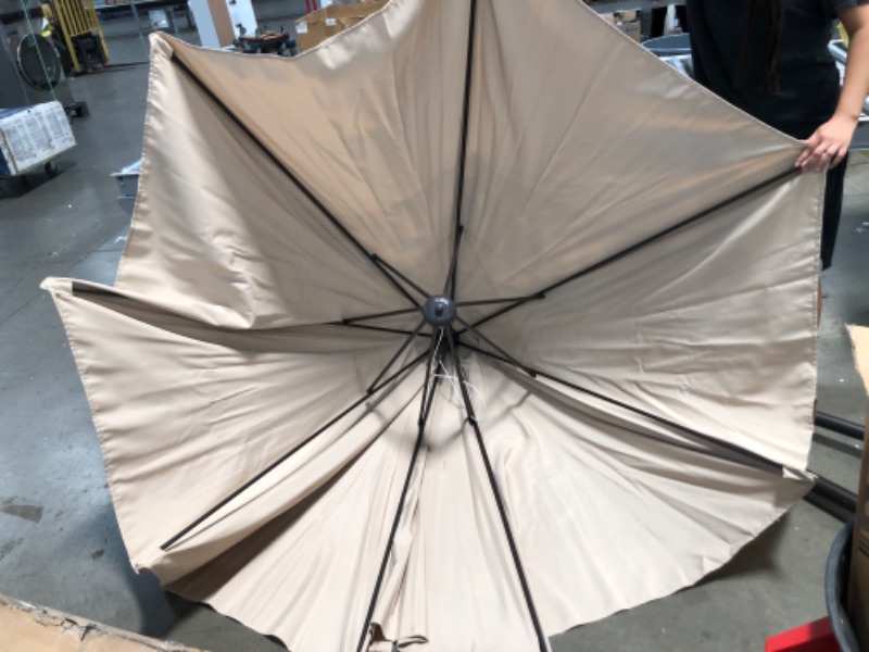 Photo 2 of 10ft Offset Hanging Market Patio Umbrella w/Easy Tilt Adjustment, Polyester Shade, 8 Ribs for Backyard, Poolside, Lawn and Garden - Tan