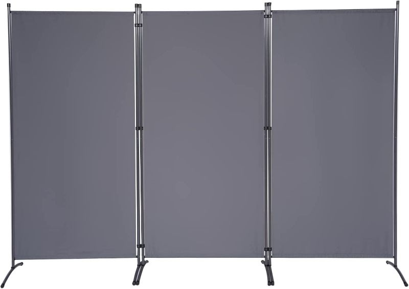 Photo 1 of 3 Panel Folding Privacy Screens, 6 FT Tall Wall Divider with Metal Frame, Freestanding Room Divider for Office Bedroom Study (3 Panel, Grey)