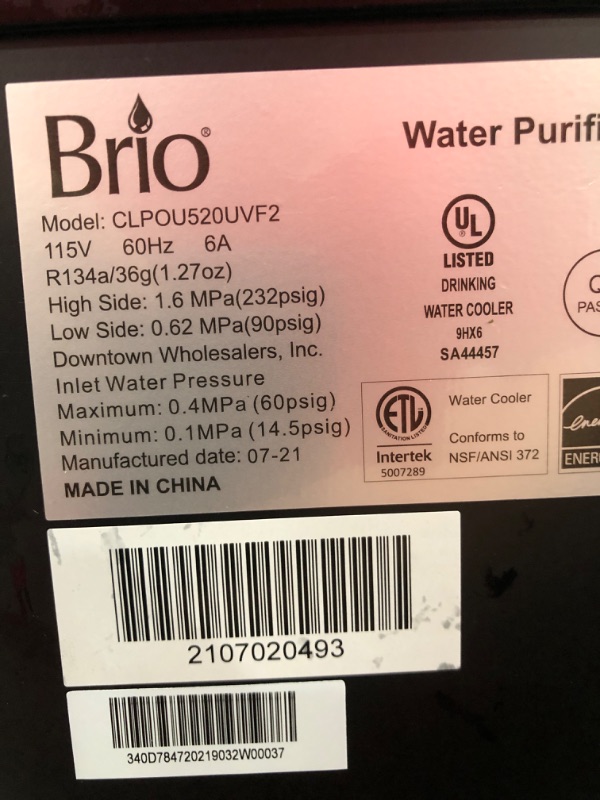 Photo 6 of ***PARTS ONLY*** 
Brio Self Cleaning Bottleless Water Cooler Dispenser with Filtration - Hot Cold and Room Temperature Water. 2 Free Extra Replacement Filters Included - UL/Energy Star Approved
